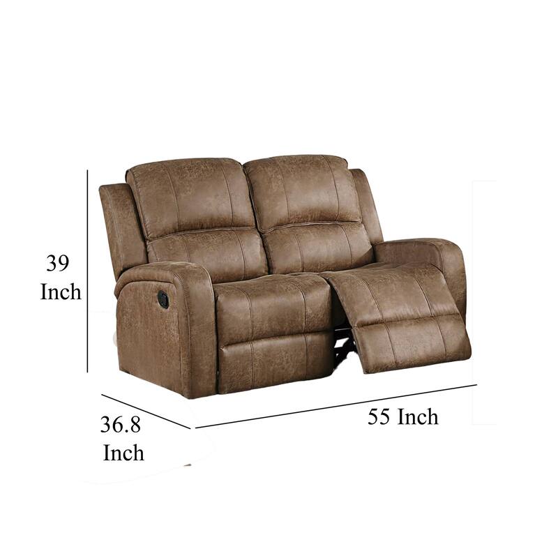 Charles Manual Recliner Loveseat, Chestnut Brown Faux Leather, 55 Inch