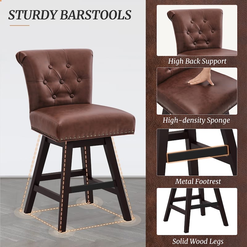 26 in. Set of 4 Bar Stools Counter Height Barstool 360° Swivel with Curved Backrest,Armless Stool