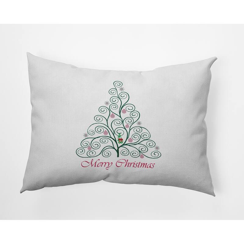 Decorated Filigree Christmas Tree Accent Pillow - 14" x 20" - Forest Green
