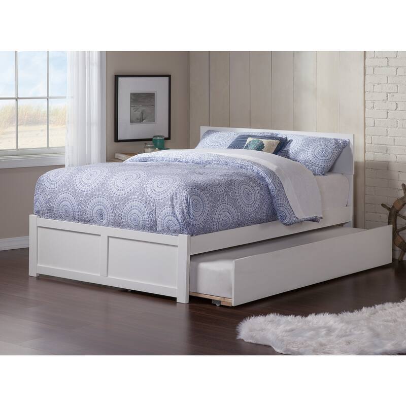 Visions Platform Bed with Trundle & USB Charger - Twin XL - White Wood Frame - Minimalist Design