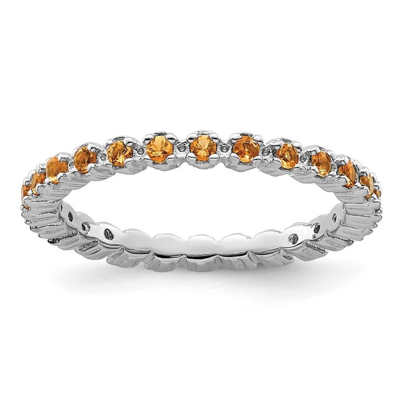 Curata 925 Sterling Silver Polished Prong set Patterned Stackable Expressions Citrine Ring