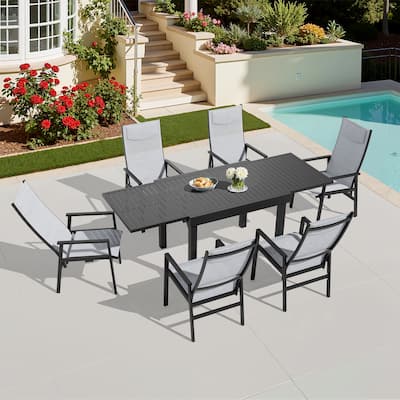 7-PC Outdoor Patio Aluminum Dining Sets Rectangular Expandable Table with Adjustable Dining Chairs