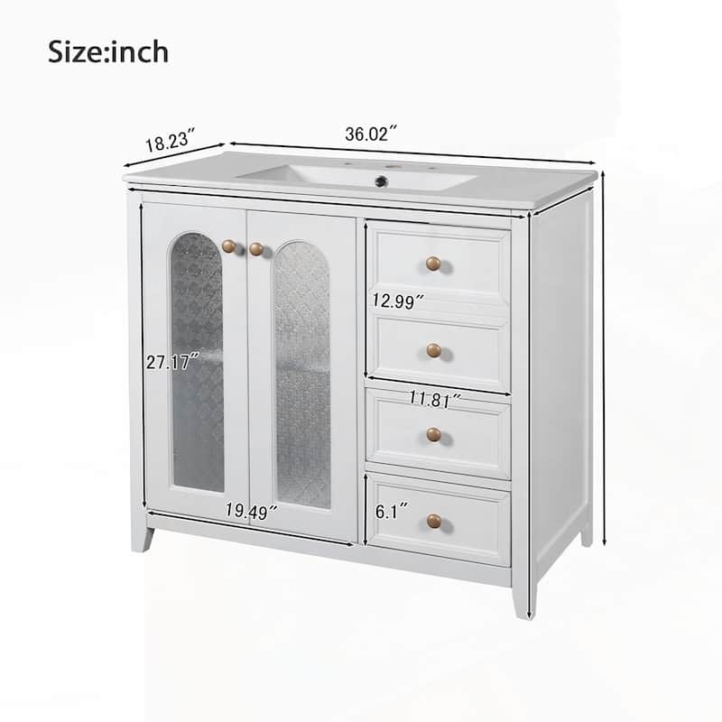 bathroom vanity with two soft close doors and adjustable shelves