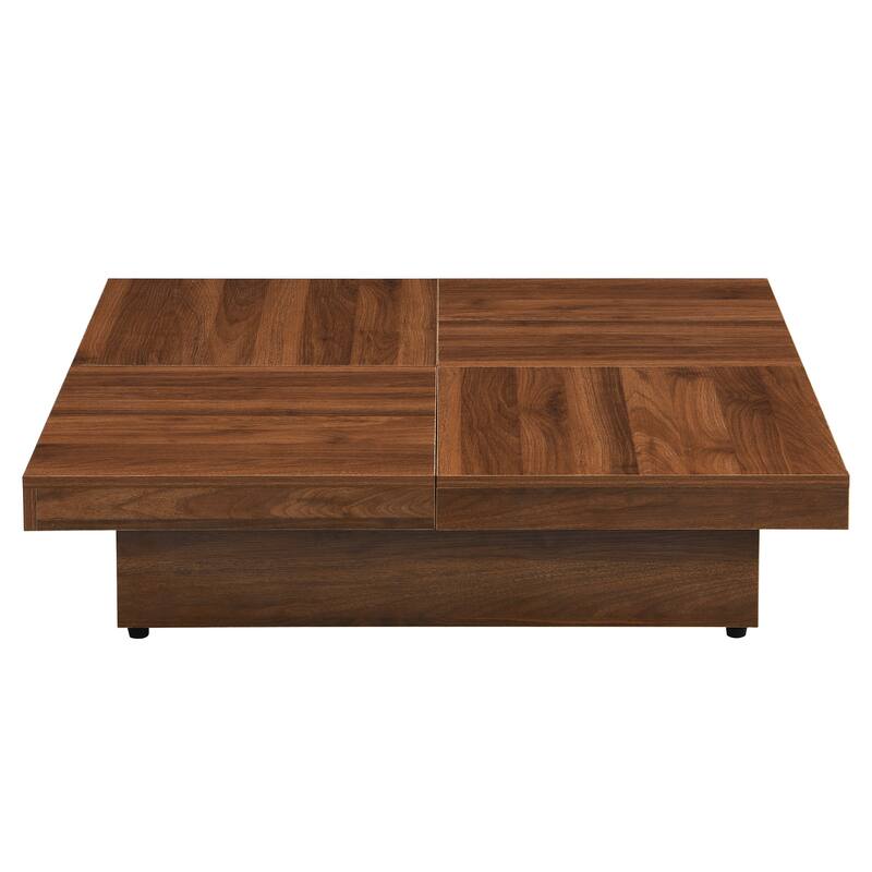 39.4" Sliding Top Coffee Table, Slide Table With 4 Storage Compartments, Farmhouse Square Marble Veneer Coffee Table