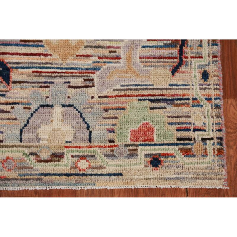 Hand Knotted Oriental 100% Wool Carpet Transitional Floral Multi-Colored Oushak Runner Rug - 9' 2'' X 2' 8''