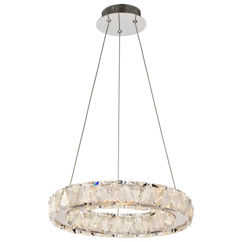 Asher LED 15 Inch Pendant Polished Nickel Finish K9 Crystal - Polished Nickel