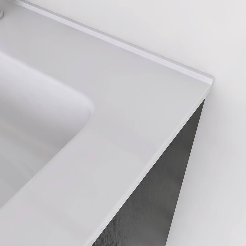 Wall-Mounted Bathroom Vanity with White Ceramic Sink
