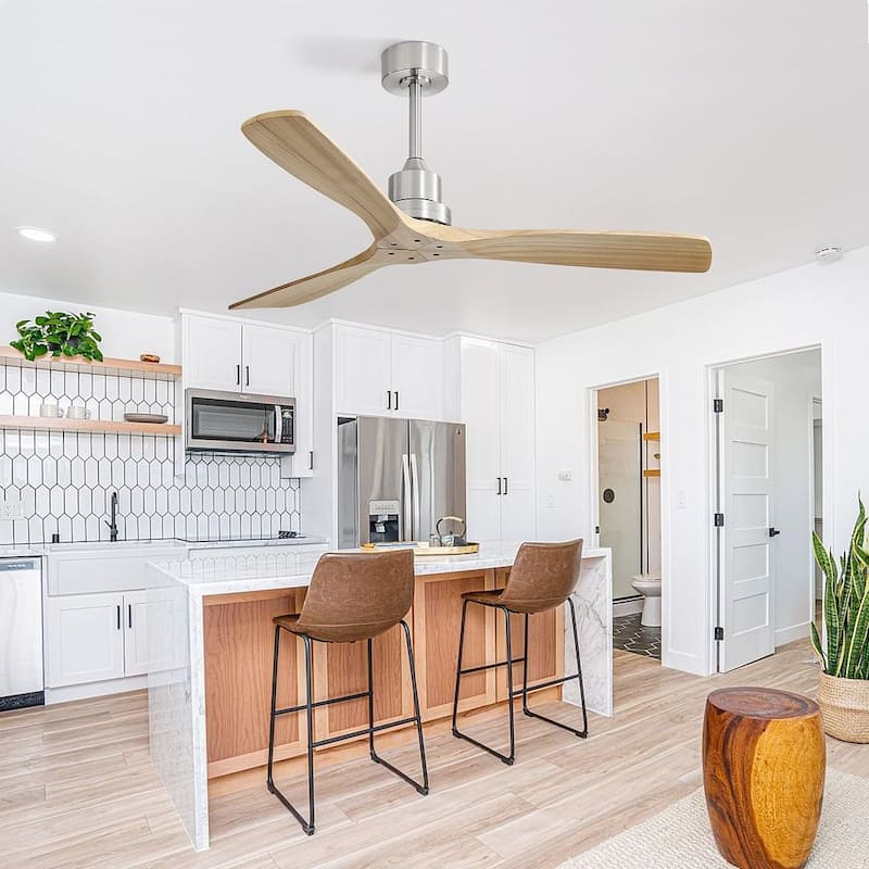 52" Modern Solid Wood Fan Blade Ceiling Fan with Remote Control