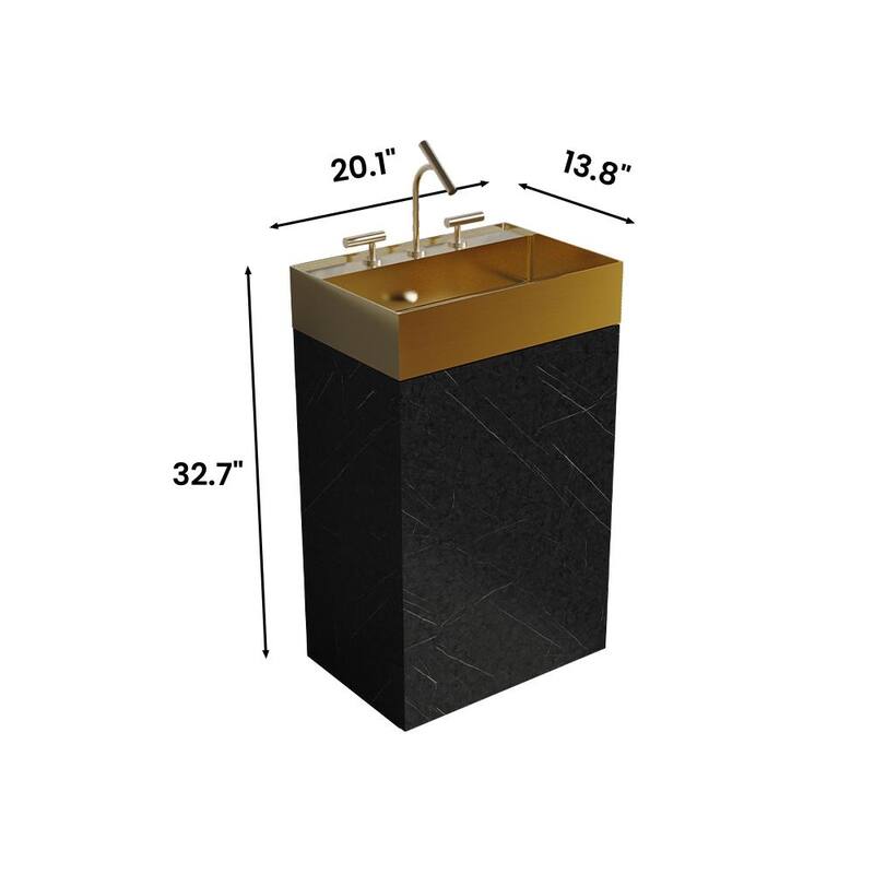 20" Black Marble Bathroom Vanity ，Stainless Steel Bathroom Sink, Freestanding Bathroom Cabinet