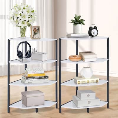 Javlergo Set of 2 Corner Shelf, Freestanding 4-Tier Wood Storage Rack