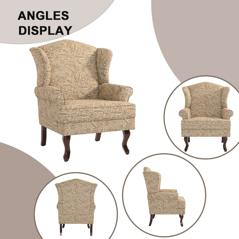 31" W Modern Upholstered Linen Wing Back Accent Chair with Rolled Arm