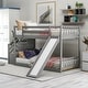 preview thumbnail 2 of 11, Twin over Twin Bunk Bed Wood Guardrail Bed with Convertible Slide and Storage Stairway Kids Teens