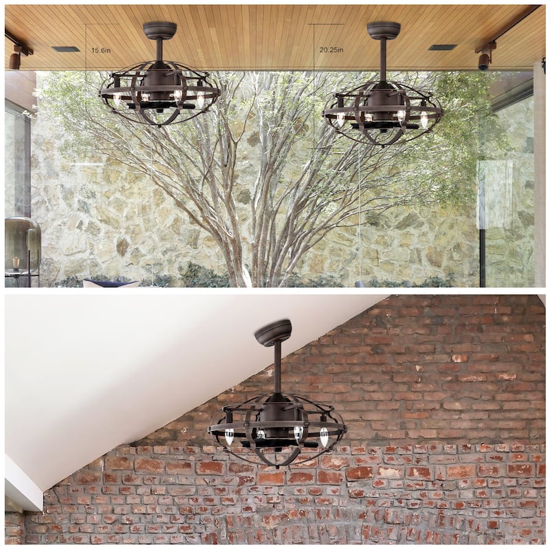 18 inch Low Profile Small Caged Ceiling Fan with Remote Control, 6 Speed Industrial Ceiling Fan Light Kit