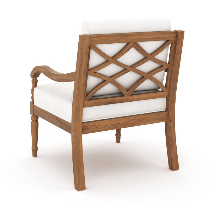 Pena Outdoor Club Armchair Set of 2, White Linen, Brown Acacia Wood