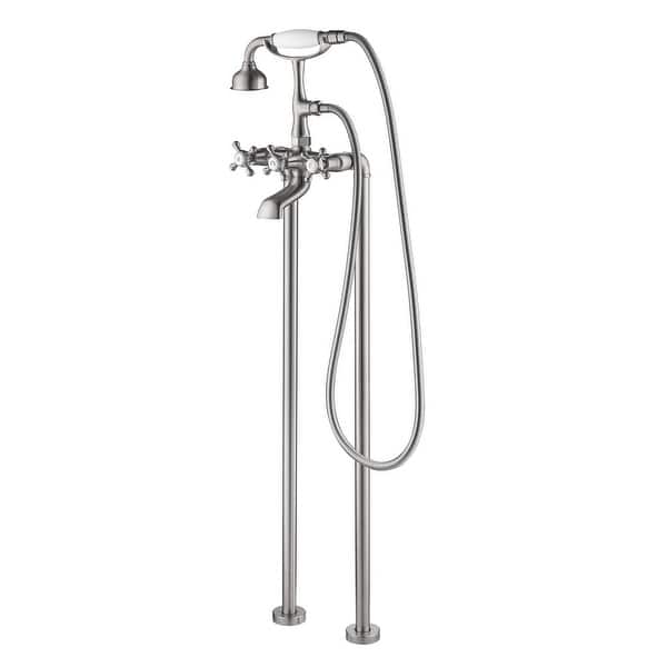 slide 2 of 13, SevenFalls 8019 Telephone Double Lever Handles Clawfoot Floor Mounted Tub Filler with Handheld Shower Brushed Nickel