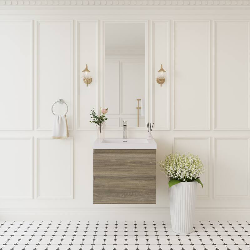 Modern Wall-Mounted Bathroom Vanity with White Solid Surface Top - 23.62'' x 19.69'' x 22.44'' - Grey