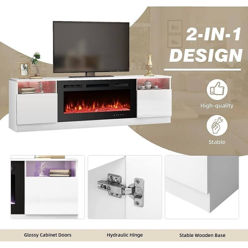 TV Stand with 36'' Electric Fireplace, Entertainment Center, and Console for TVs up to 80'' for Living Room - 73 inches in width