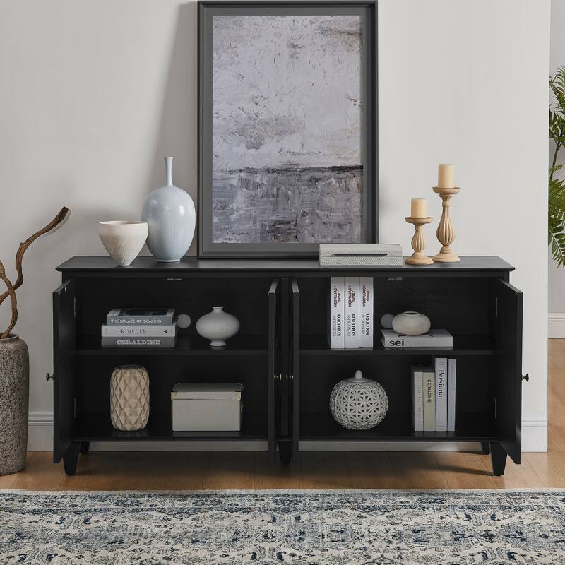 Rossetta 4-Door Classic Modern Retro Elegant Design Symmetrical Geometric Cabinet with Adjustable Shelf