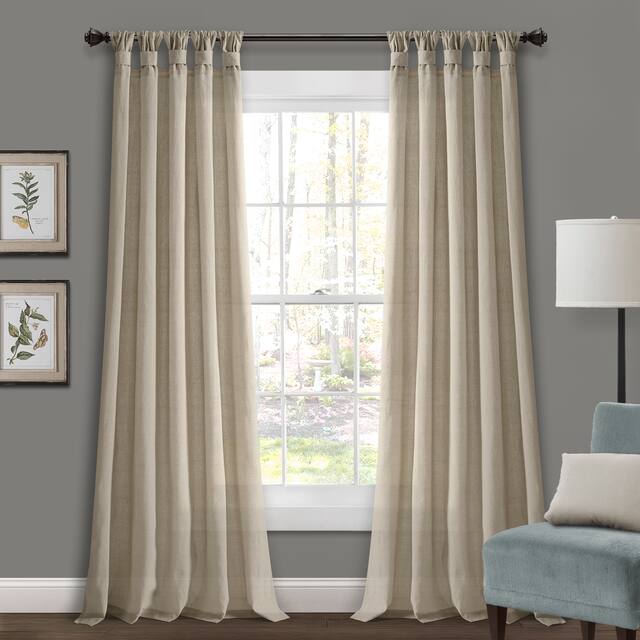 Porch & Den Alsea Burlap Knotted Tab Top Window Curtain Panel Pair - 108"Lx45"W - Dark Linen
