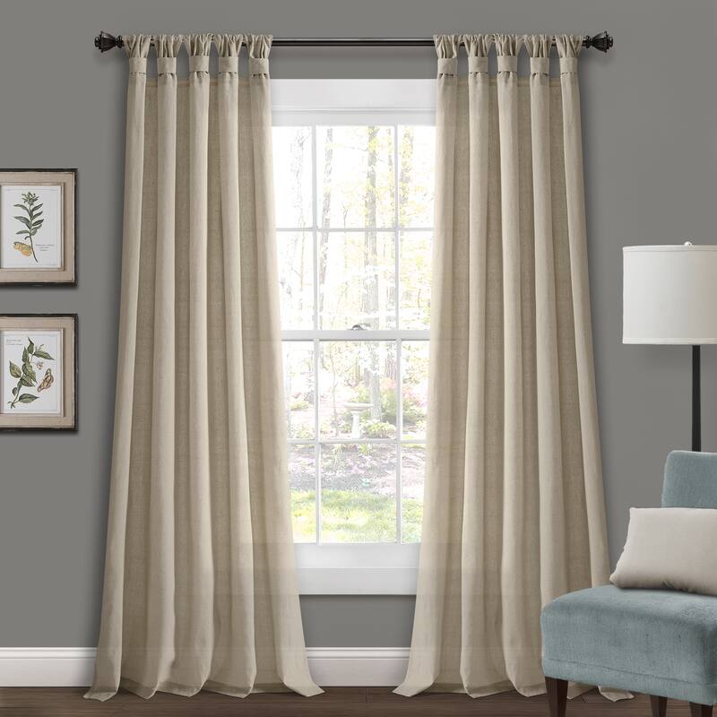 Porch & Den Alsea Burlap Knotted Tab Top Window Curtain Panel Pair - 108"Lx45"W - Dark Linen