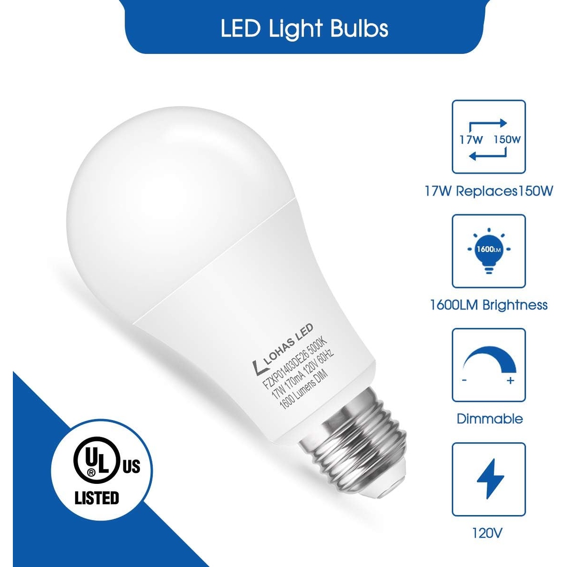 YANSUN 150 Watt Equivalent A19 Super Bright Dimmable LED Light Bulb E26 Base LED Bulb in Daylight 5000K 6 Pack White 4.53 On Sale Bed Bath Beyond 38251516
