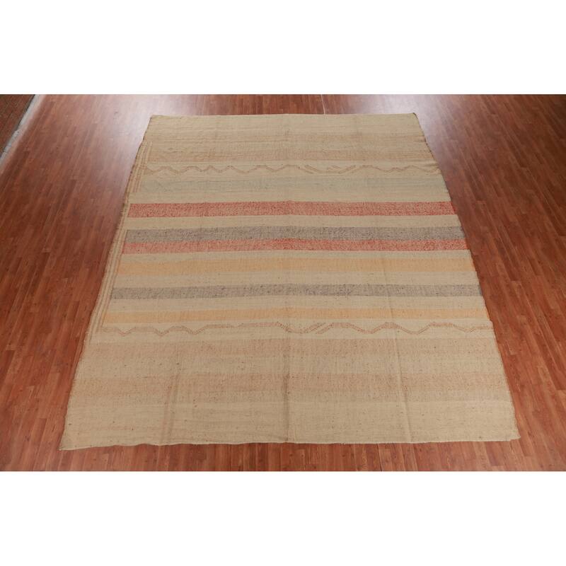 Hand Woven Oriental 100% Jute Carpet Southwestern Modern Beige & Ivories Kilim Area Rug - 12' 6'' X 10' 11''