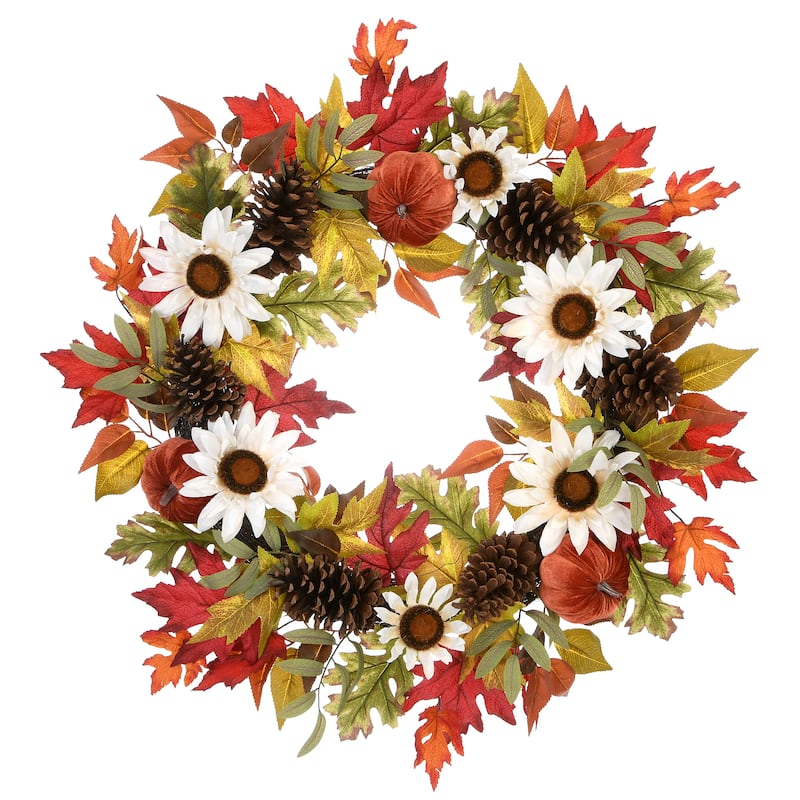 National Tree Company Artificial Autumn Wreath with Pumpkin Gourds, Pine Cones, Maple Leaves, 32 Inches - 32 in