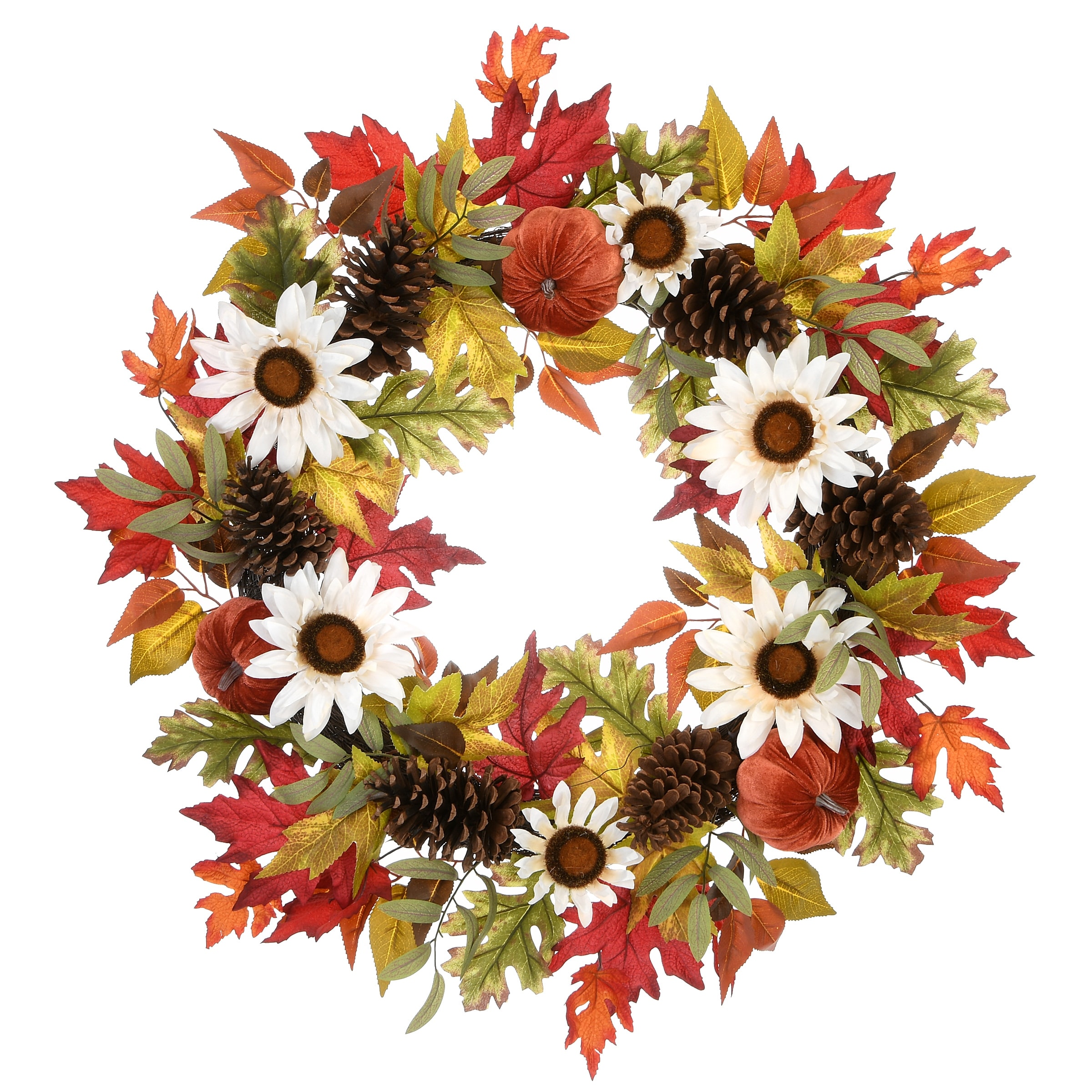 National Tree Company Artificial Autumn Wreath with Pumpkin Gourds, Pine Cones, Maple Leaves, 32 Inches - 32 in