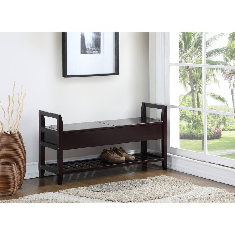Indoor Bench Decorative Bench with Wooden Frame, Hallway Bench Storage Bench with Flapping Lid and Open Shelf