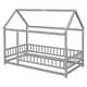 preview thumbnail 63 of 71, Floor Wooden Bed with House Roof and Fence Guardrails for Kids' Bedroom