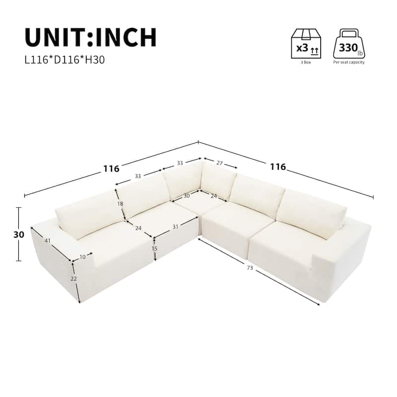 116"x116" Terrycloth Modular Sectional Sofa (5-Piece, No Assembly)