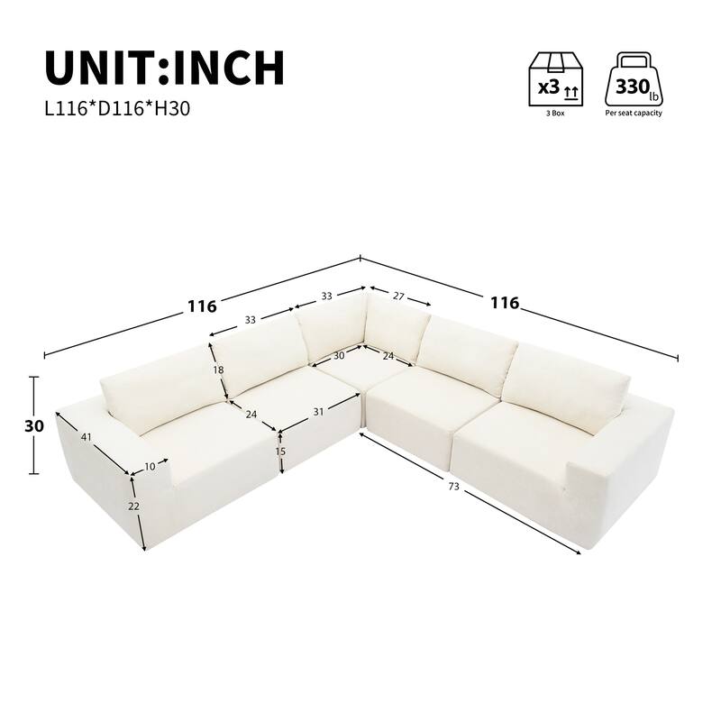 Minimalist Modular Sectional Sofa with Spring Pack Support and 2 Handrails for Modern Living Rooms or Apartments