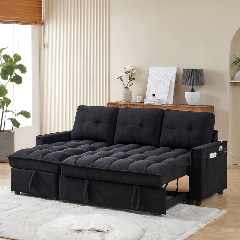 GDFStudio - Chenille 78.75" L-Shaped Sectional Reclining Sofa with USB and tape-c charging ports