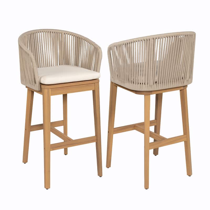 Christopher Knight Home- Eulalia Acacia Wood Patio Bar Stool (Set of 2)