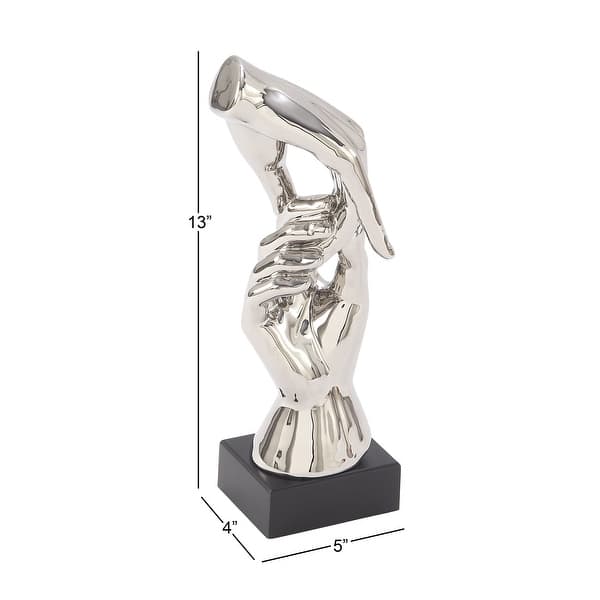 Silver Polystone Hands Decorative Sculpture - 5 x 4 x 13