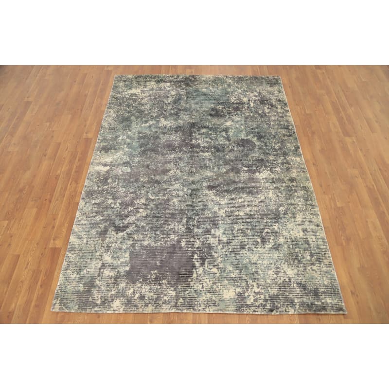 Hand Knotted Oriental Viscose Silk Carpet Modern Abstract Multi-Colored Abstract Area Rug - 7' 6'' X 5' 5''
