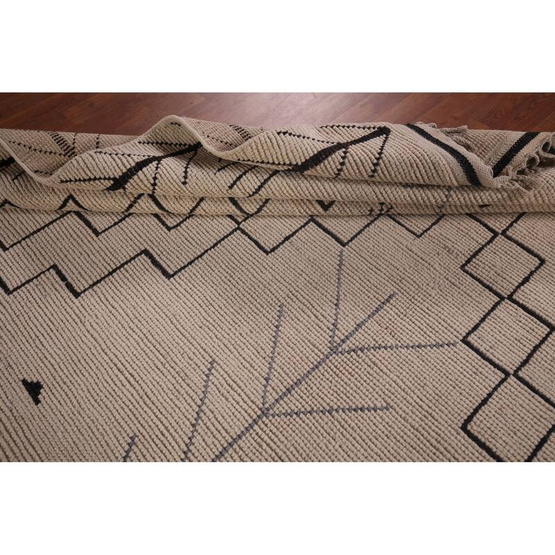 Geometric Ivory Moroccan Oriental Area Rug Handmade Wool Carpet - 9'0"x 13'3"