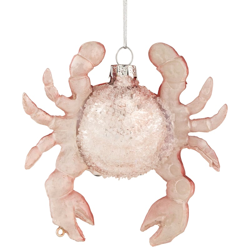 Shelled Crab Glass Christmas Ornament - 4" - Red