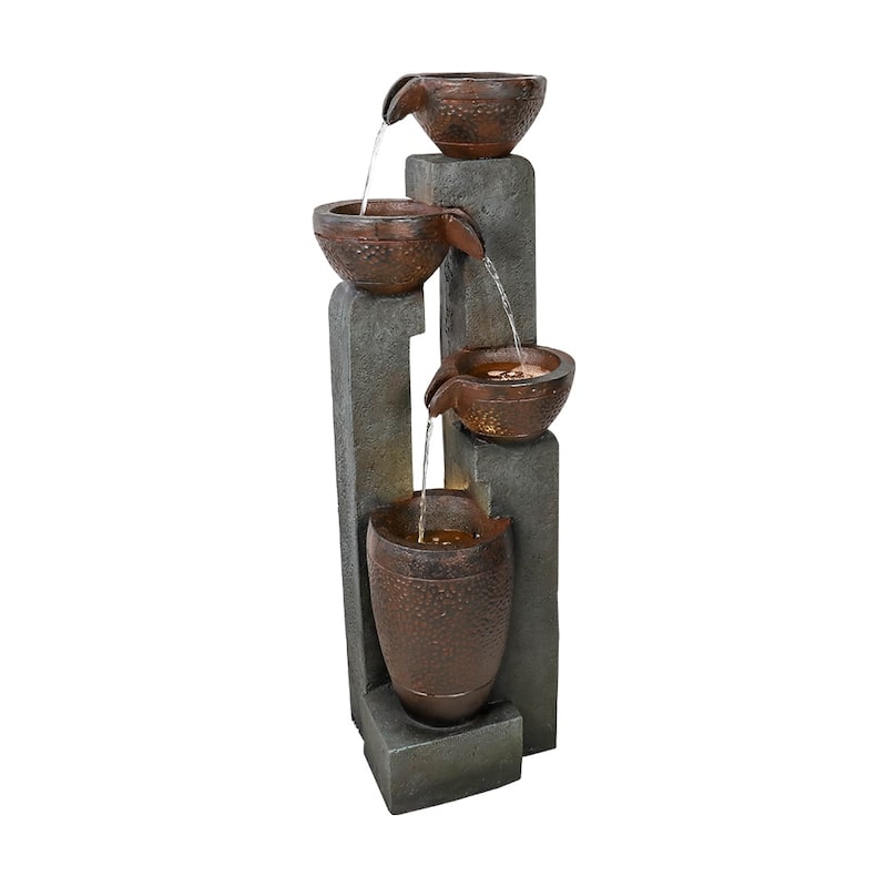 40" H Pots Modern Outdoor Water Fountains with LED Decor for Patio