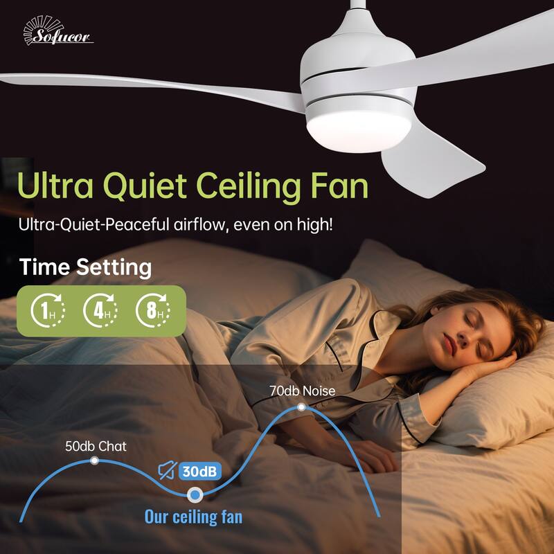 52" Smart Ceiling Fan with Light and Remote Control, 5 ABS Blades, LED Dimmable Optional