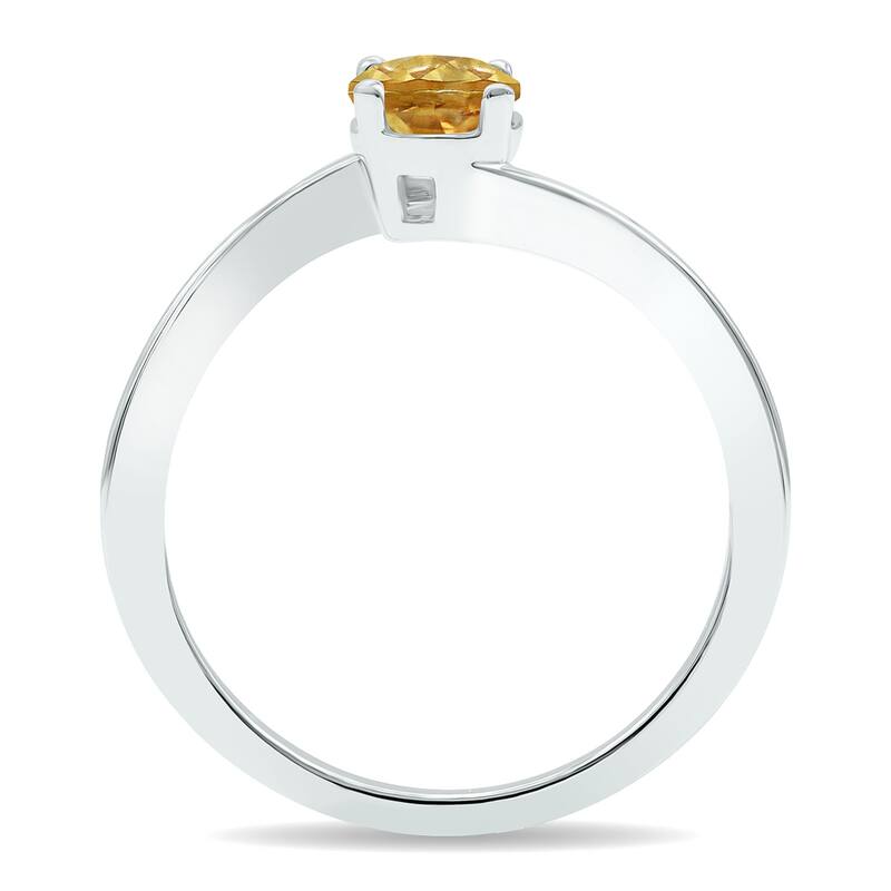 Women's Solitaire Citrine Wave Ring in 10K White Gold