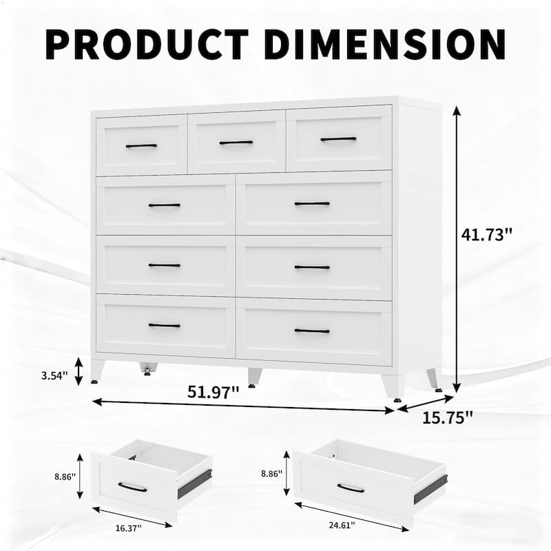 Bedroom Dresser Metal Storage Cabinet with Drawers, Space-Saving Chest of Drawers for Bedroom Living Room Entryway