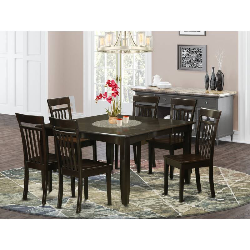 East West Furniture Dining Table Set Consist of a Square Table with Butterfly Leaf and Dining Chairs (Chair Seat Type Options) - PFCA7-CAP-W