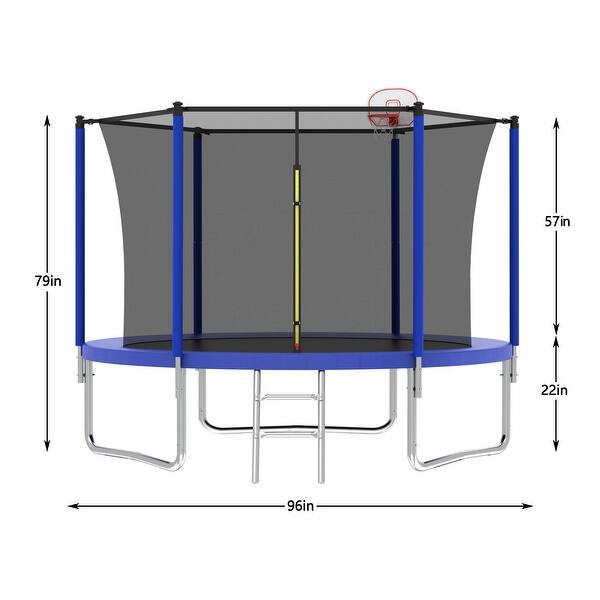 dimension image slide 1 of 3, 8 ft. Round Outdoor Trampoline with Enclosure Net ﻿
