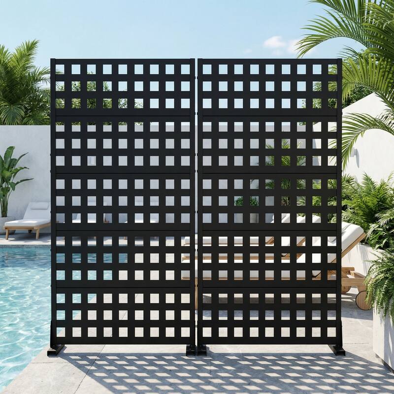 Outdoor Rectangle Privacy Screens Metal Screen Fence Panel Set of 2