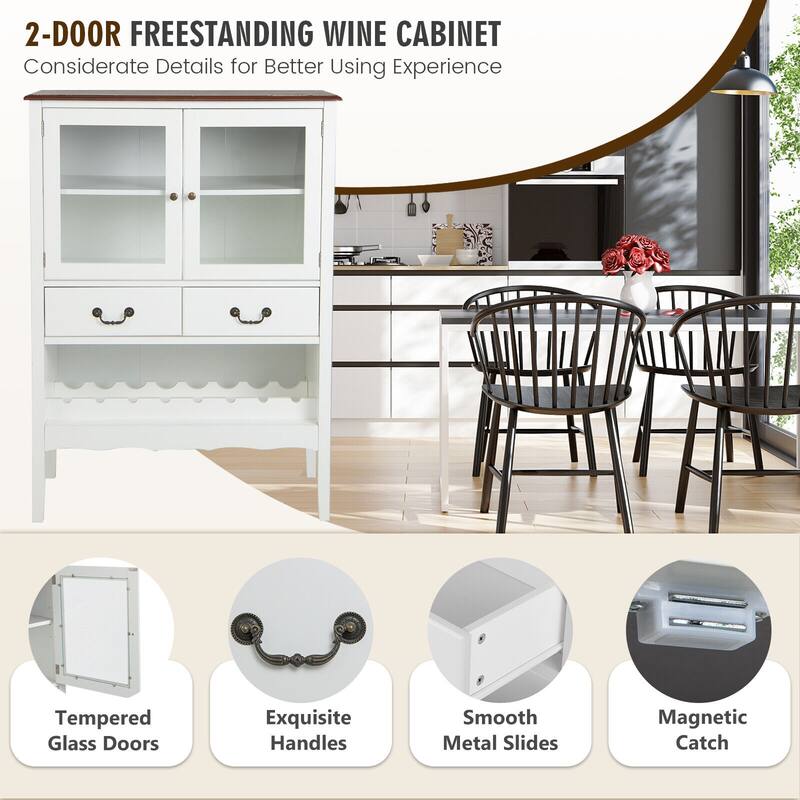 Gymax 2-Door Liquor Coffee Bar Cabinet Freestanding Buffet Sideboard