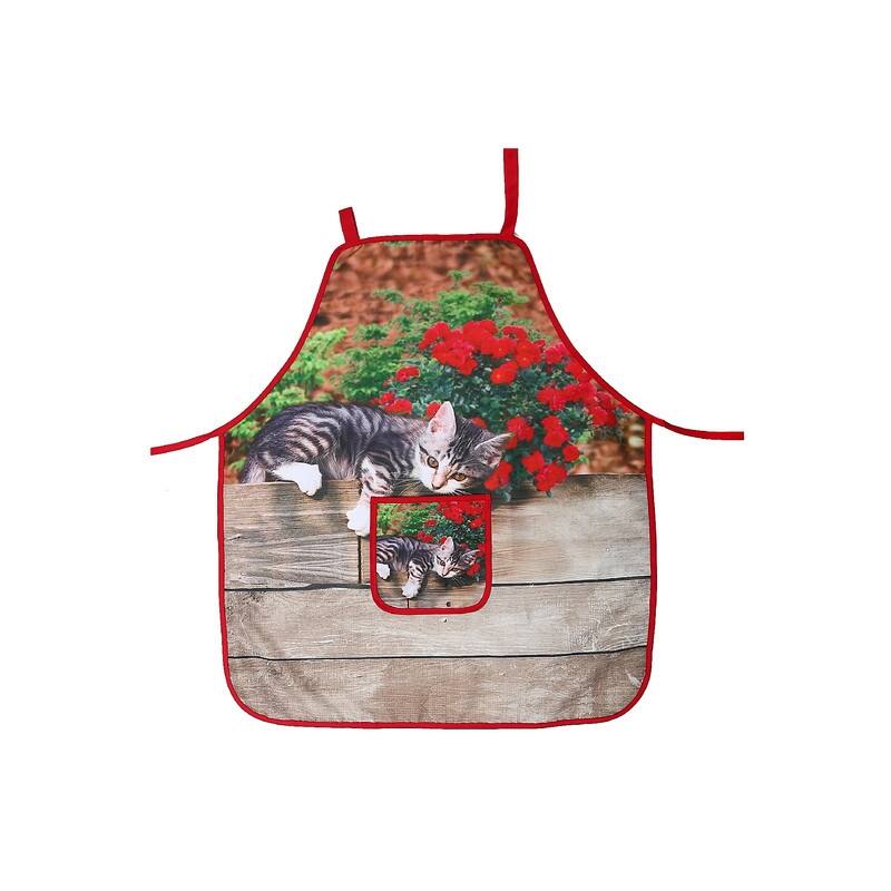 Apron With Pocket (Lazy Cat) - Set of 2 - Multicolor