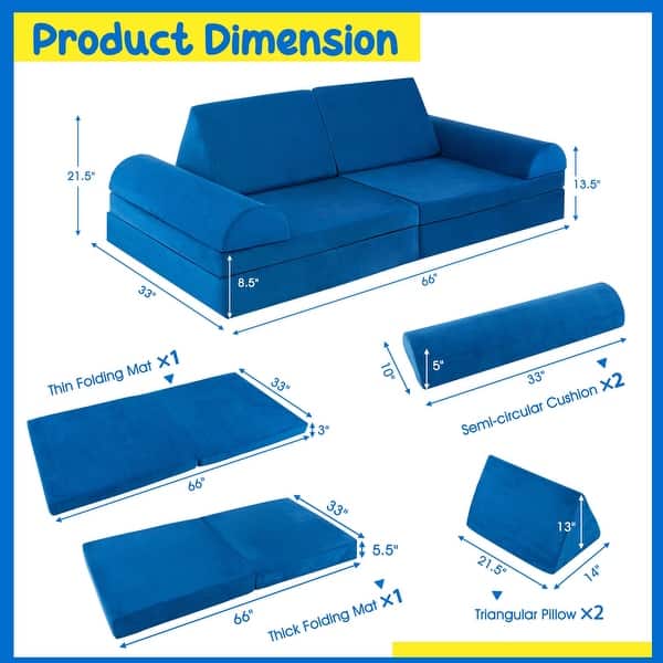 8PCS Kids Play Sofa Set Modular Folding Foam Couch Toddler Playset