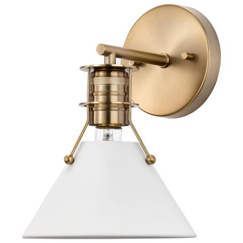 Outpost 1 Light Wall Sconce Matte White with Burnished Brass
