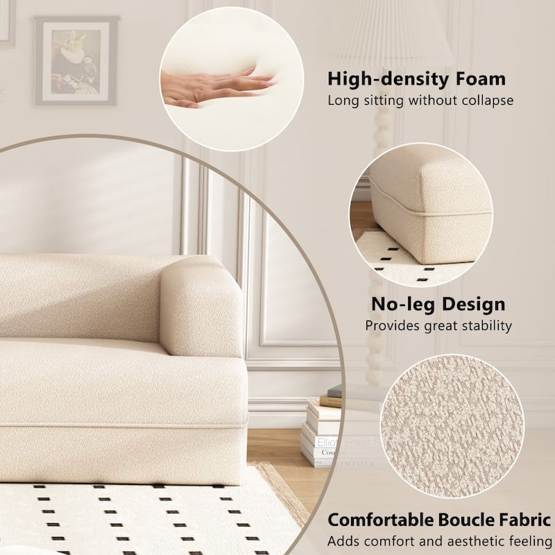 109.4" Curved Chaise Lounge Modern Indoor Sofa Couch for Living Room, Beige